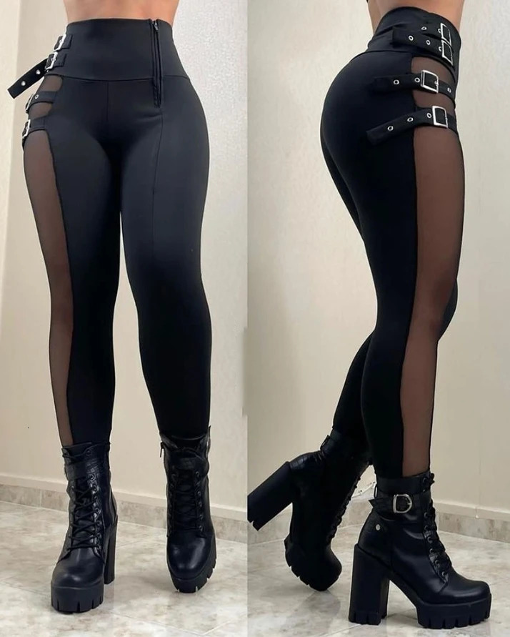 pantalon féminin de mode patch en mailles bouclées hautes pantalons décontractés sexy skinny quotidien féminin faster 240808