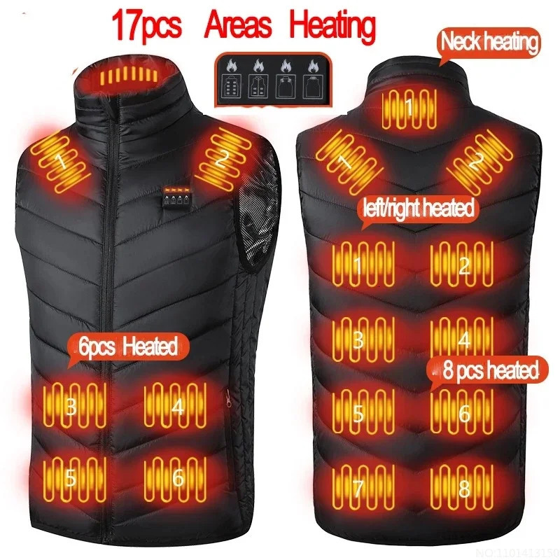 17 Veste de gilet chauffée Men de mode Femmes enrober les vêtements intelligents chauffage électrique Vêtements chauds thermiques Hiver Chasse ch