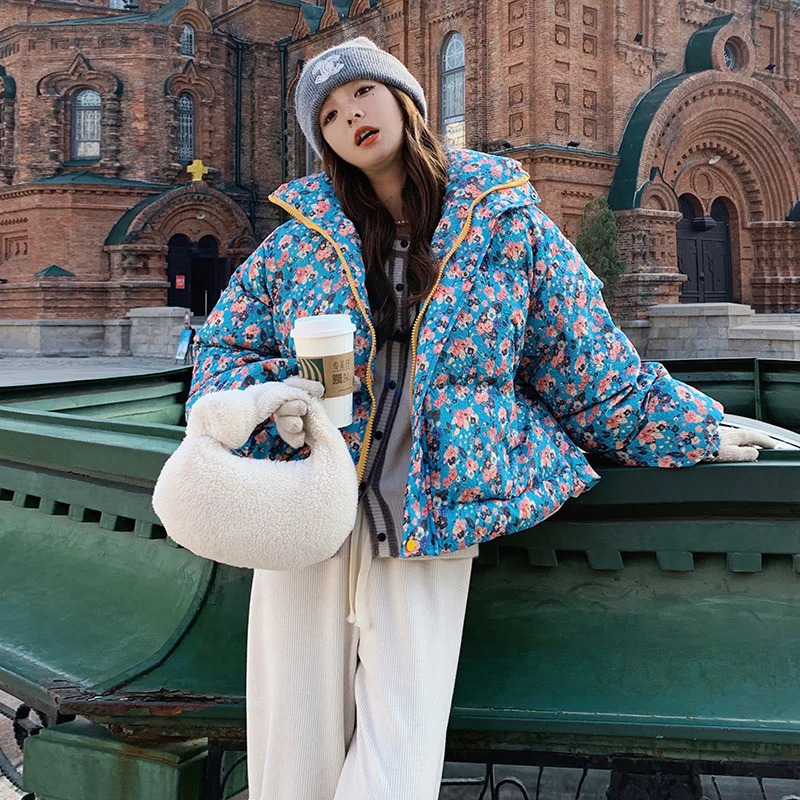 French printed bedding winter down jacket suitable for womens street wear thick and warm loose casual 240807