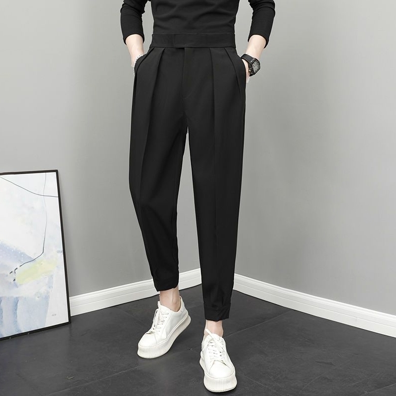 Mens clothing loose mens solid color pleats high temperature thin waist spring casual pants 240807