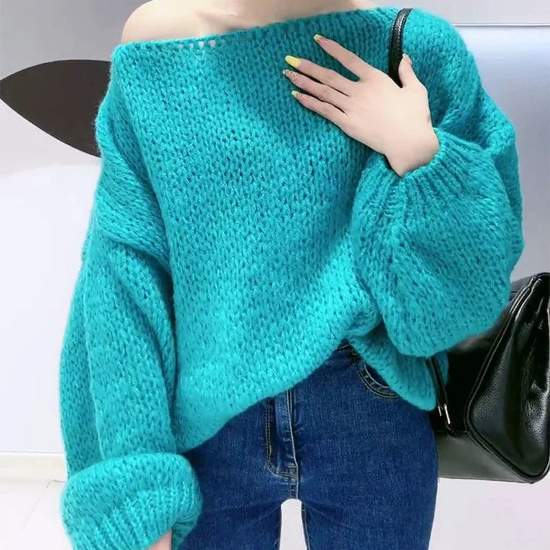Blue dames pulls rose hors de l'épaule tricot tricot pour les femmes pull blanc emo harajuku mode streetwear coréen y2k xxl e 240808