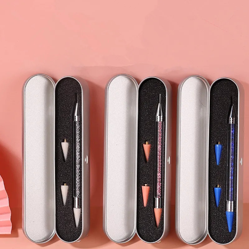 1 set of double-sided nail art dotting pen set with 2 replacement heads rhinestone beads stud picker crayon brush 240808