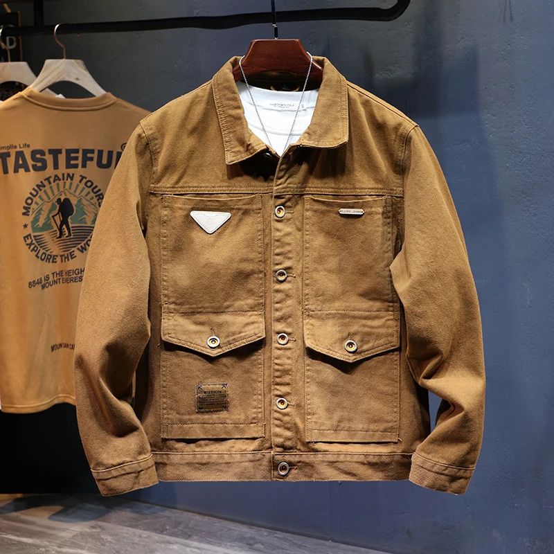 2024 Spring Collar Denim Jacket Mens High end Clothing Korean Style Loose Fashion 240807