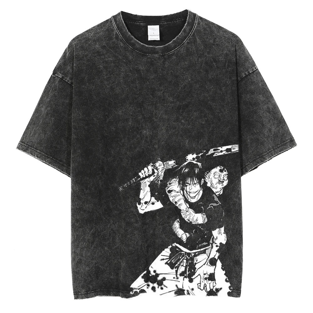 Hip hop streetwear summer short sleeved retro Tshirt Japanese anime graphic printing Harajuku mens casual loose wash 240824