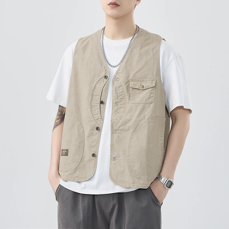 4XL 3XL American retro workwear vest mens mountain outdoor camping spring and autumn jacket 24ss Y2k city boy 240807