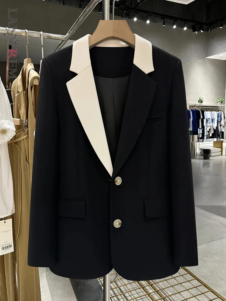 LANMREM Patchwork Niche Blazer For Women Color Block Single Breasted Office Lady Fashion Coat Clothing 2DA5205 240808