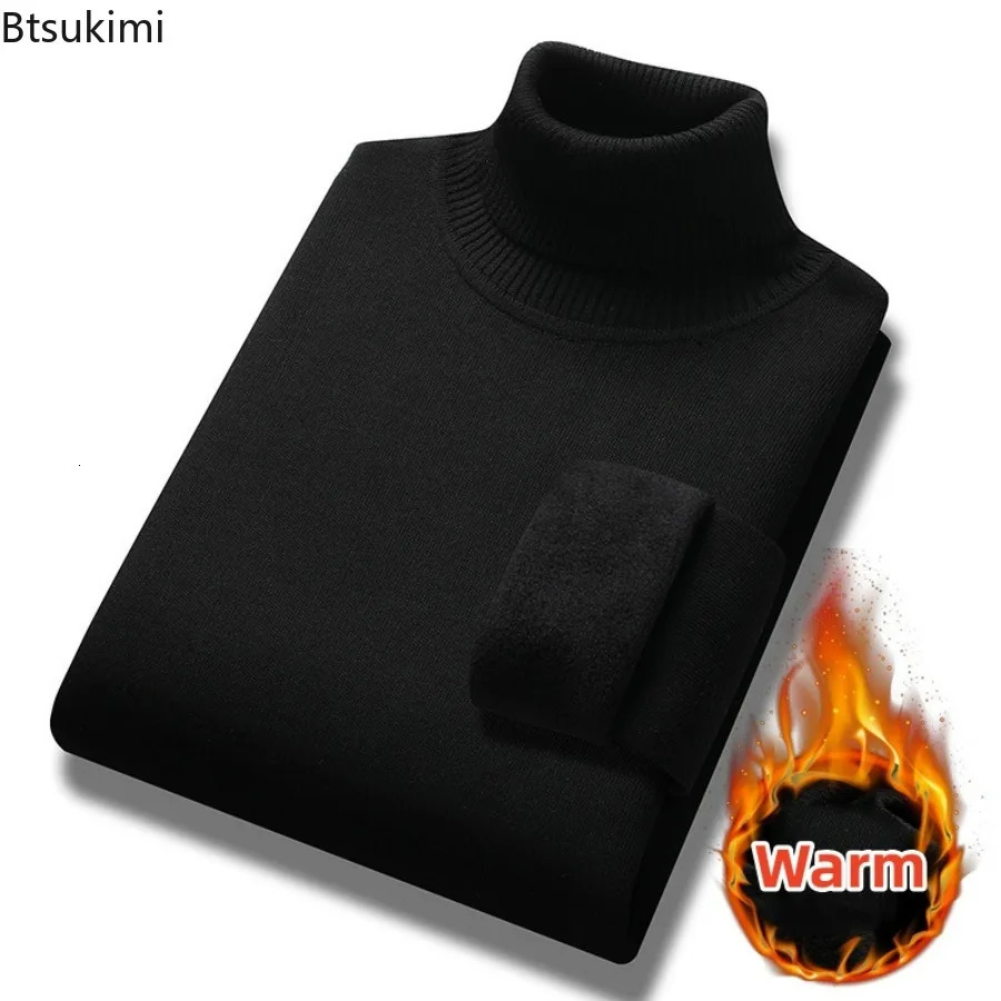 autumn mens winter sweater casual pull warm turtle neck thick velvet ultrathin bottom shirt 240807