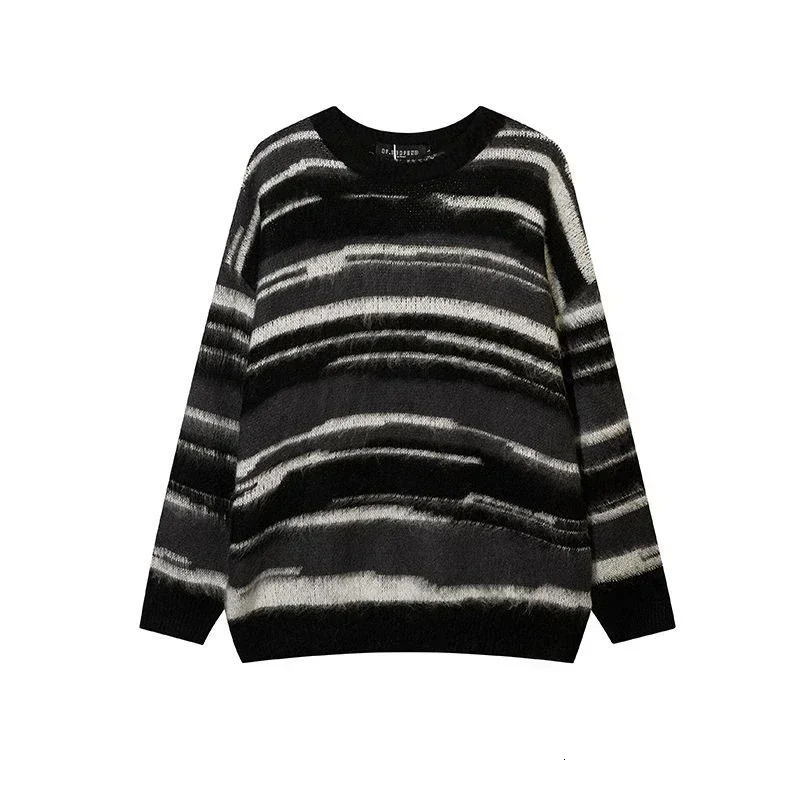 Man Clothes Striped Pullovers Aesthetic Black Knitted Sweaters for Men Hippie Y2k Streetwear Korean Fashion Autumn V Fun S 240808