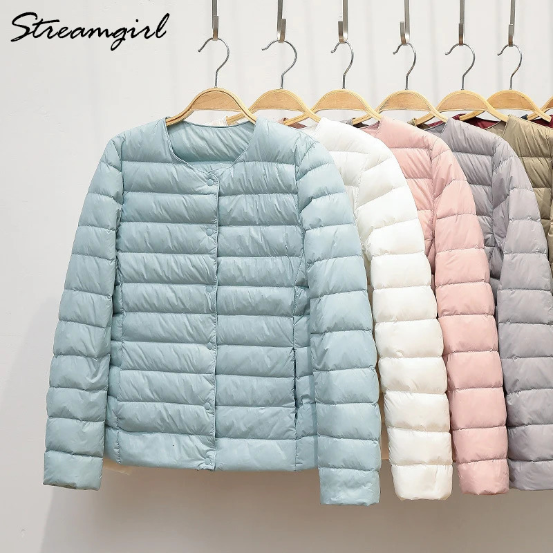 Ultra Thin Down Jacket Women Large Size Pink Womens Lightweight Down Jackets Ultra Light White Coat Warm Short Jackets Women 240808