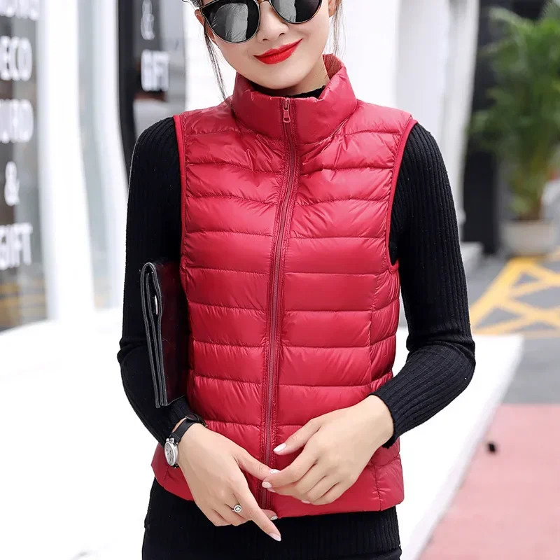 Autumn and Winter Down Jacket Women Stand Collar Duck Down Vest Coat Large Size Down Vest Coat Windproof Woman Puffer Coats 240808