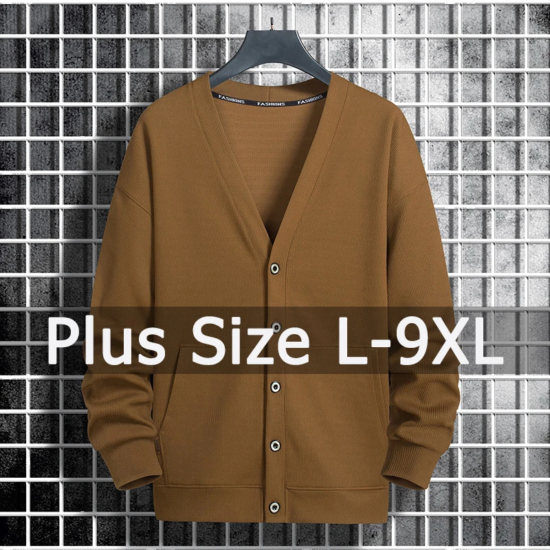 Poulable de laine de cardigan pour hommes Taille 50-190 kg tricot tricot 9xl 8xl couleur unie à manches longues à manches longues Vêtements de gr