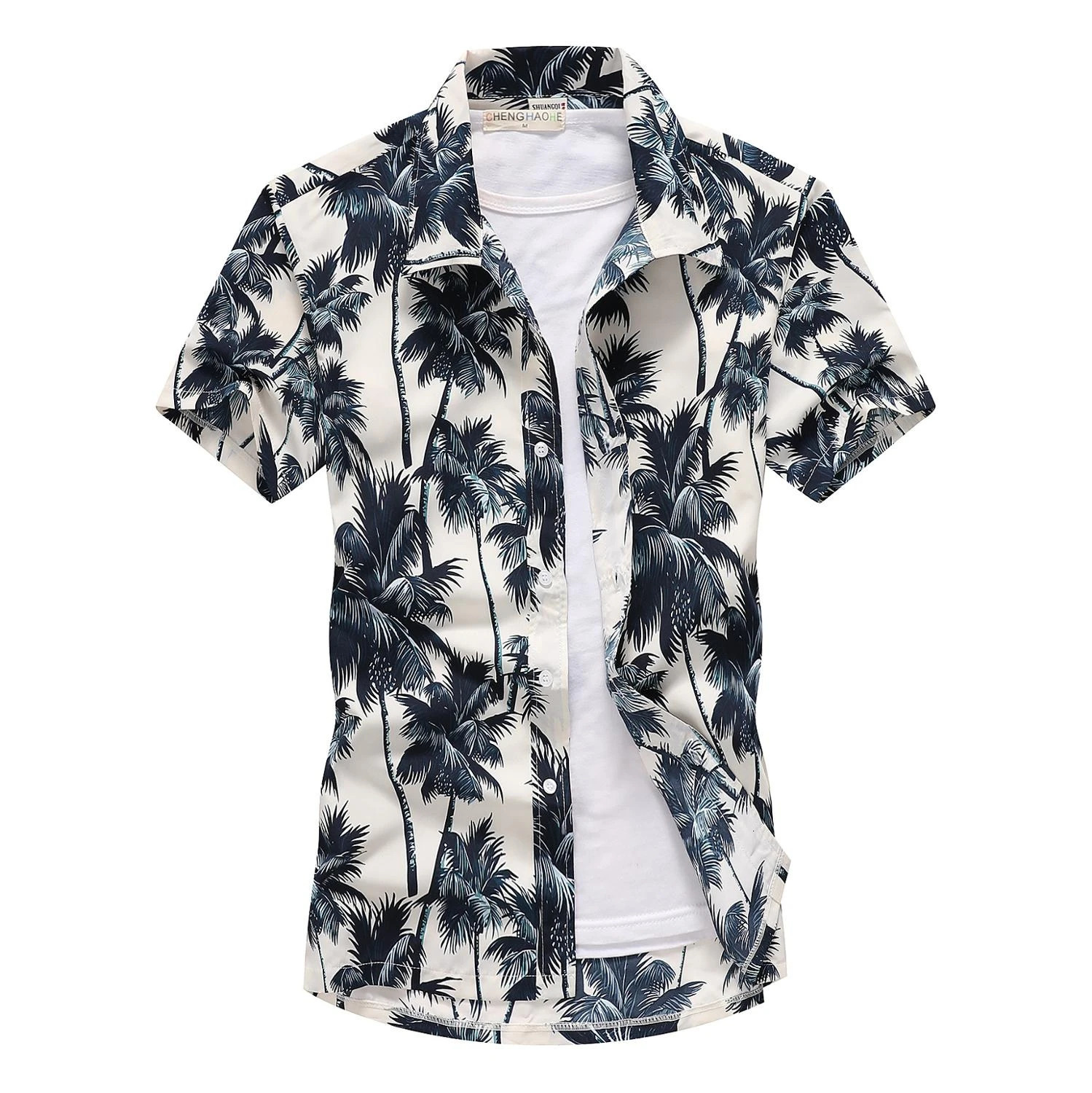 casual flower beach mens summer short sleeved Hawaiian mens shirt plus size quick drying T-shirt mens dress240807