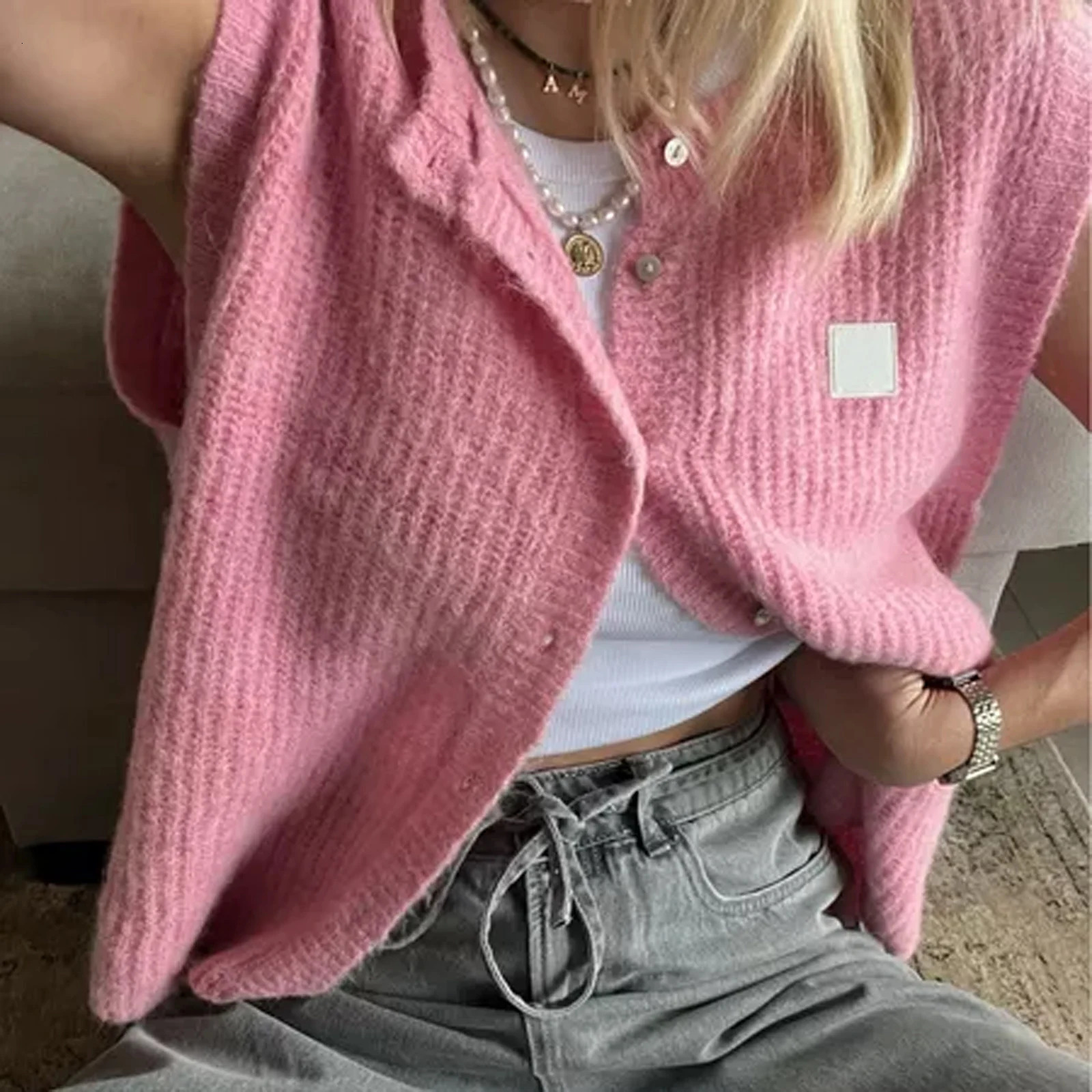 Gaono Women Knitted Tank Tops Casual Summer Solid Color Button Front Basic Vest Sleeveless Shirt y2k Aesthetic Clothes 240808