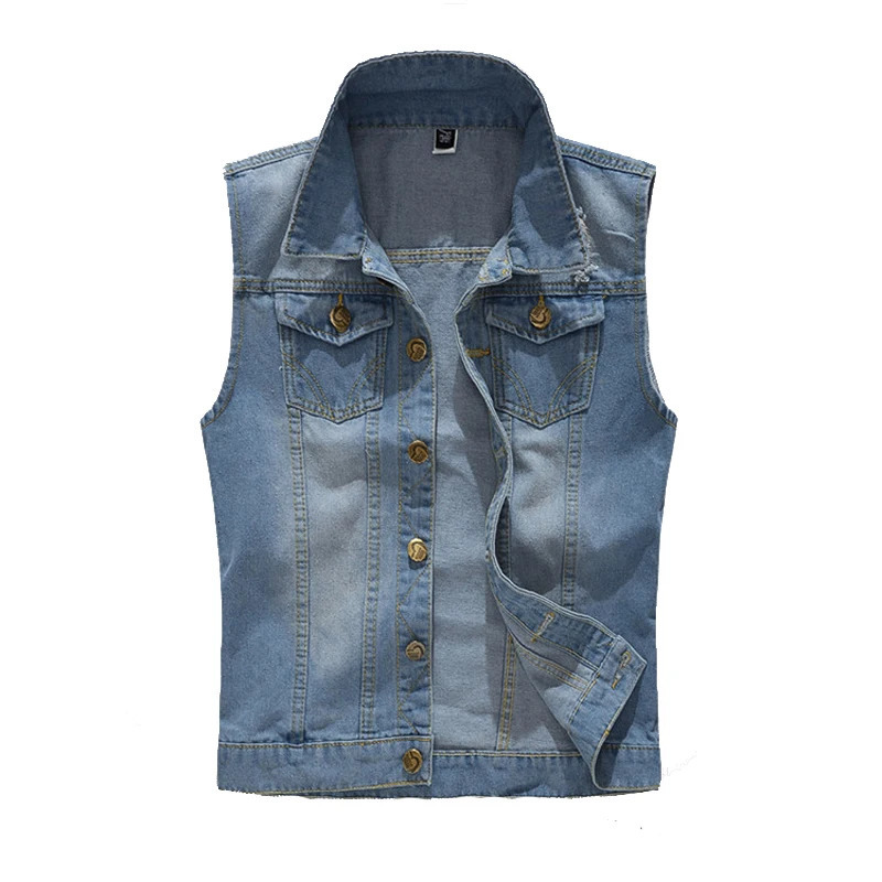 Mens denim vest sleeveless jacket mens cotton retro streetwear ripped fashion single breasted clothing 240807