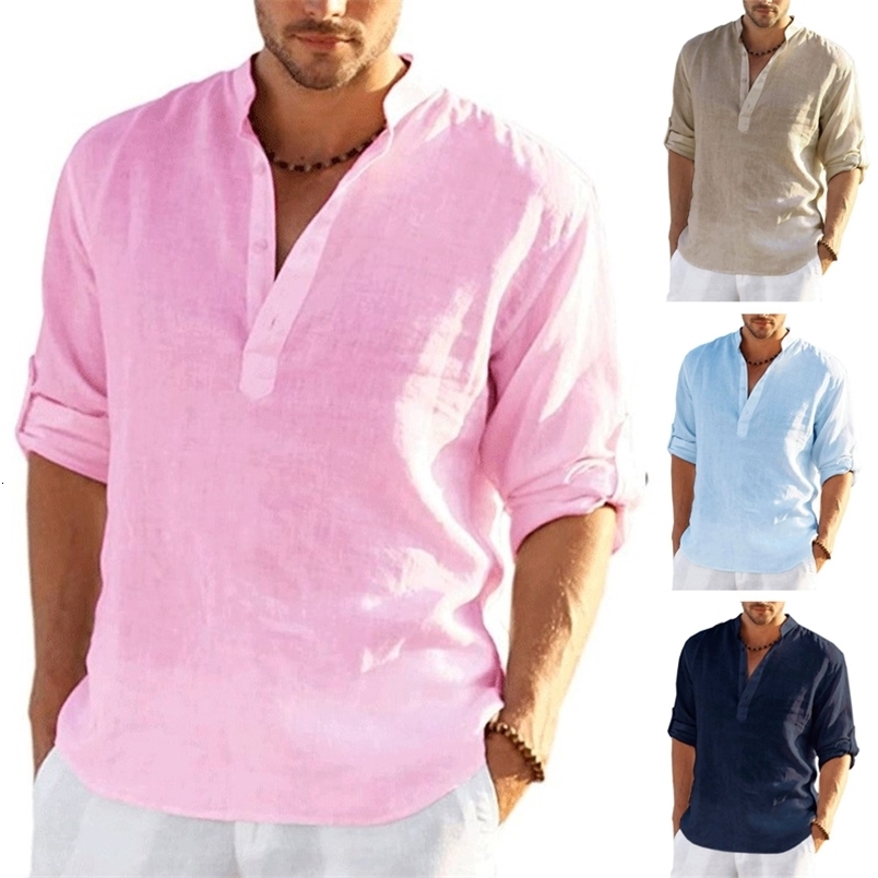 12 couleurs en lin pour hommes à manches longues couleurs de couleurs de coton décontractées