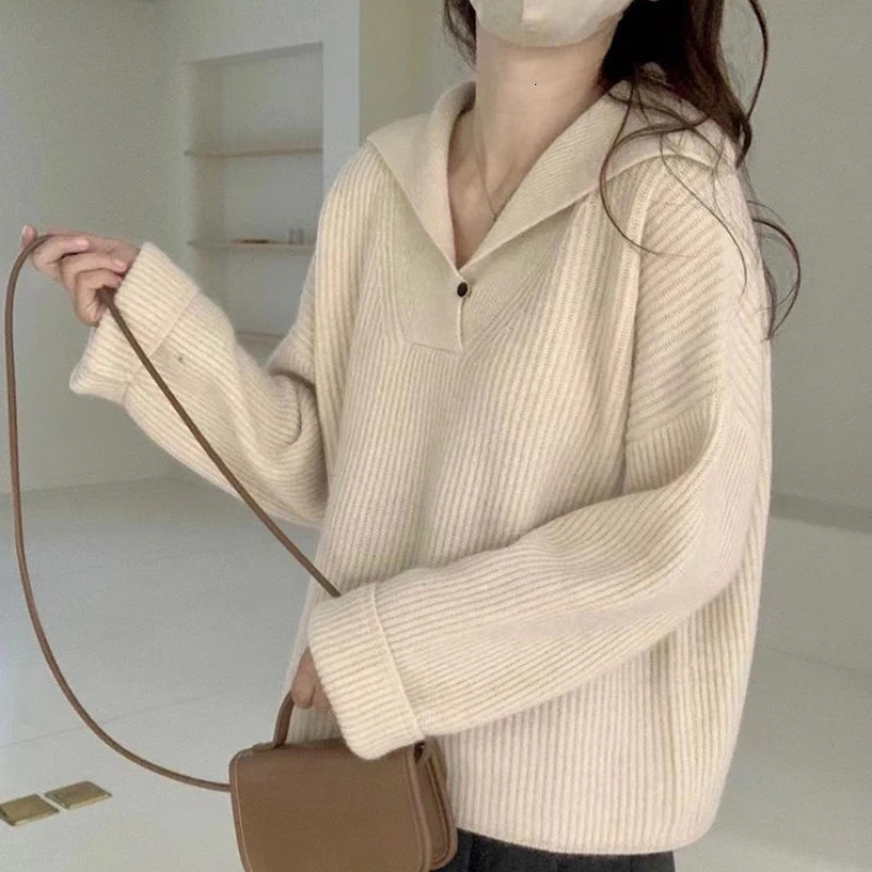Knit Tops for Woman Green Winter Button Pink Pullover Womens Sweater Autumn in Promotion Trend Thermal Blouse 90s Vintage 240808