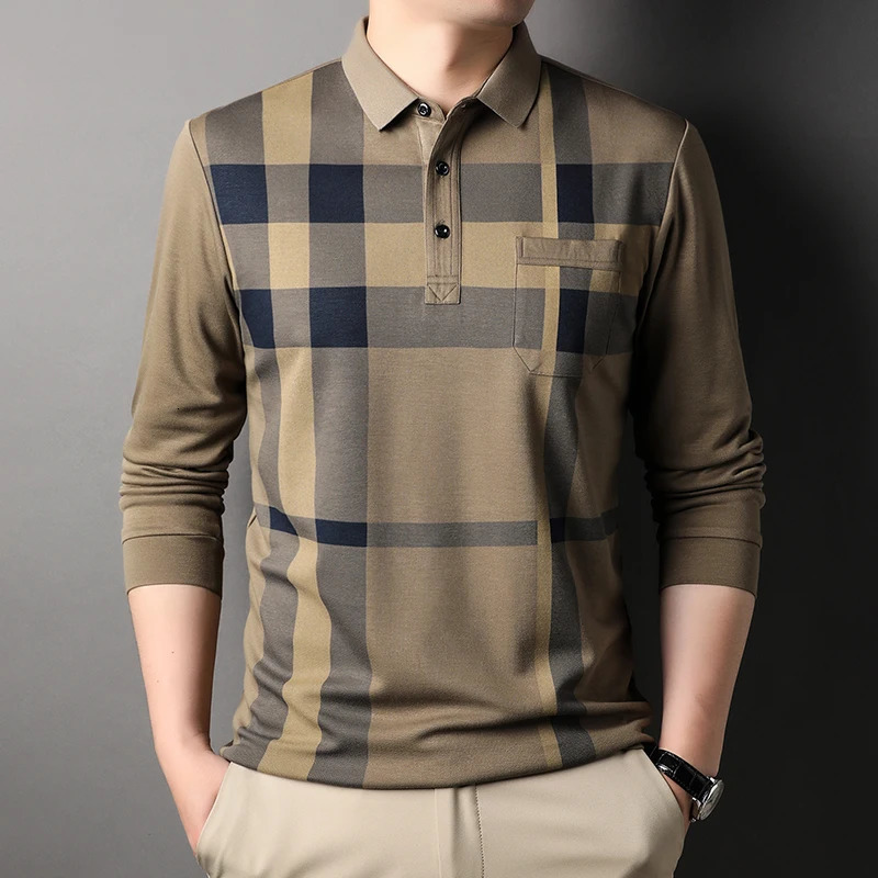 MLSHP long sleeved plain weave mens polo shirt for spring and autumn business casual mens polo shirt high-quality and simple mens T-shirt 3XL240807