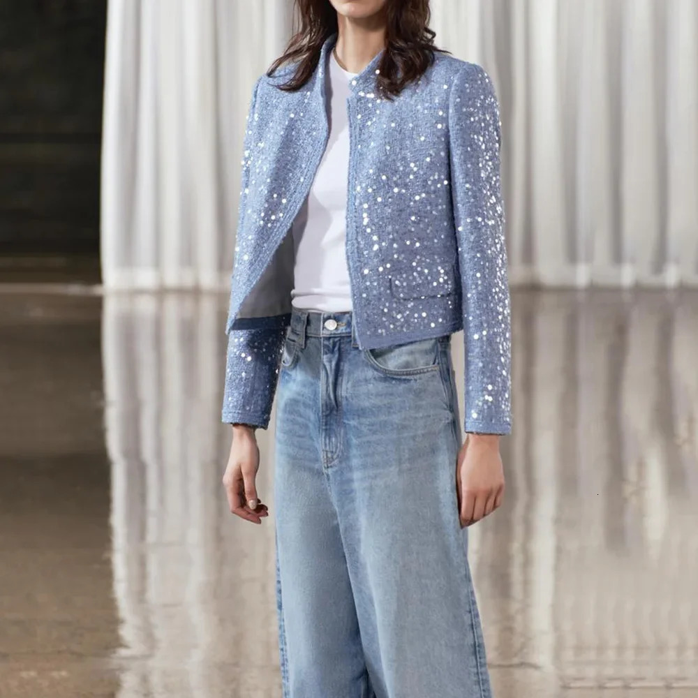 Veste à paillettes féminines 2024 Veste de printemps à manches longues pour femmes élégantes et chic Jacket240807
