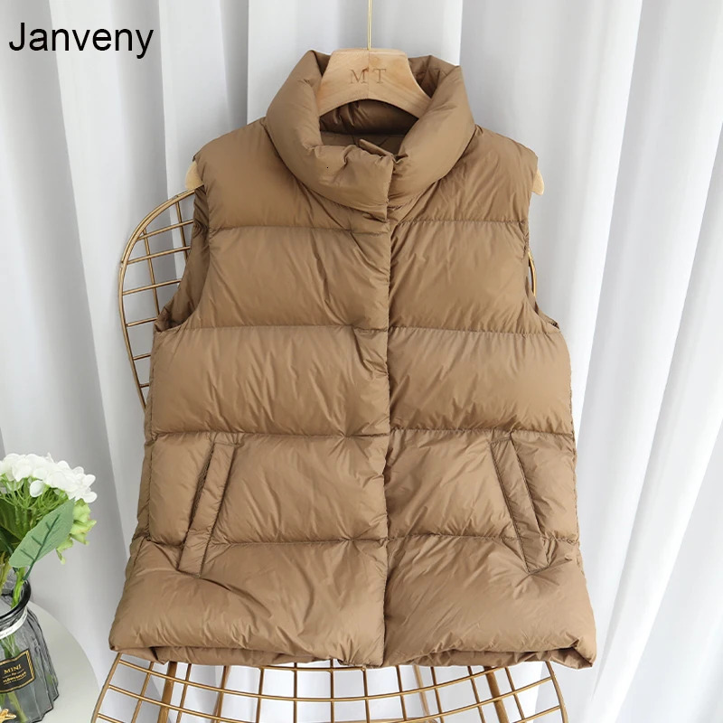 Janveny Winter Autumn Women Ultra Light Down Vest Casual Slim Waistcoat 90% White Duck Down Gilet Female Puffer Jacket Plus Size 240808