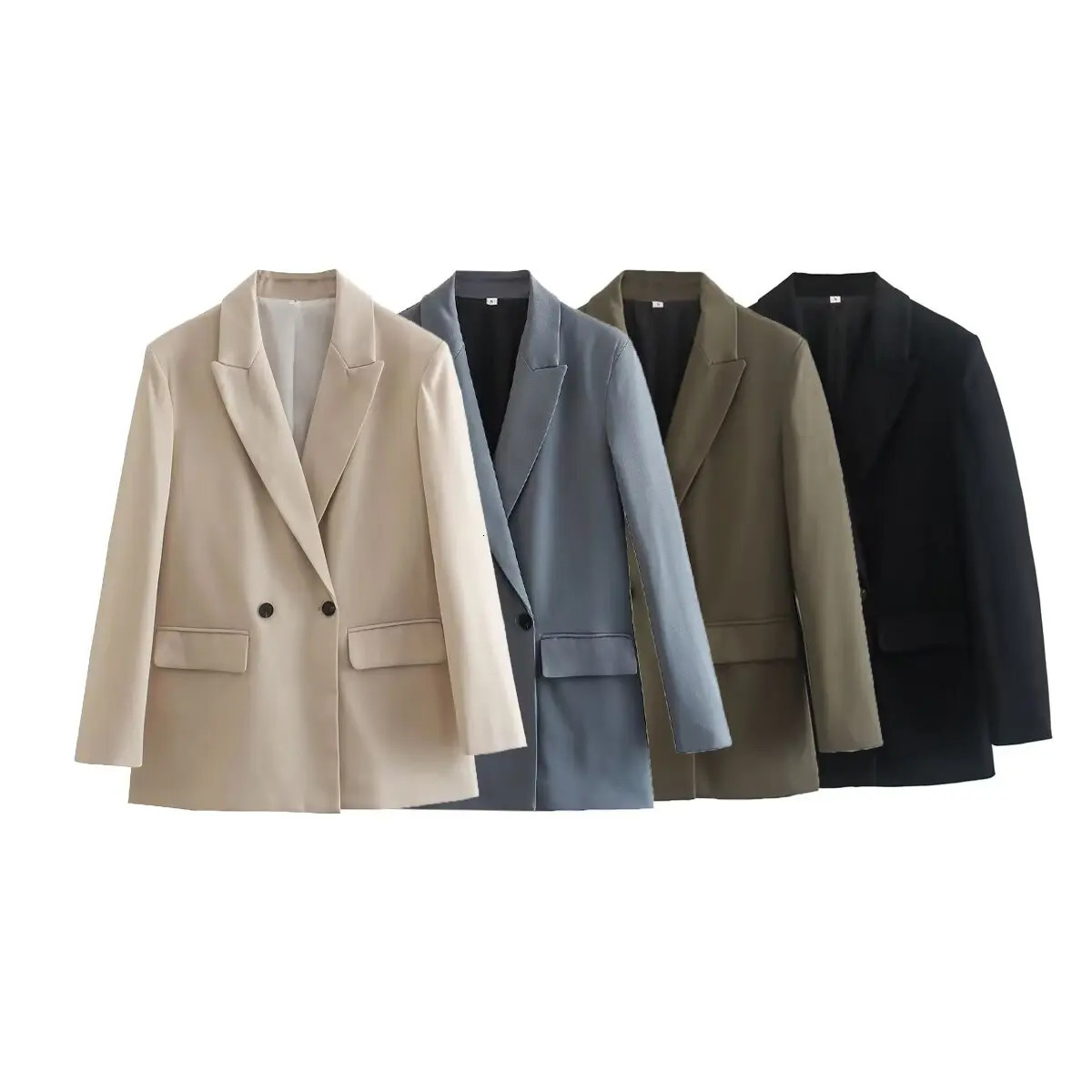 womens jacket for spring and autumn season fashionable V-neck solid color long sleeved pocket decoration suit jacket 240819