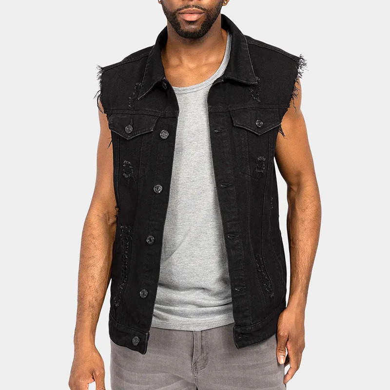2023 Spring Summer Mens Denim Tank Top Open Jacket Sleeveless SXxl 240807