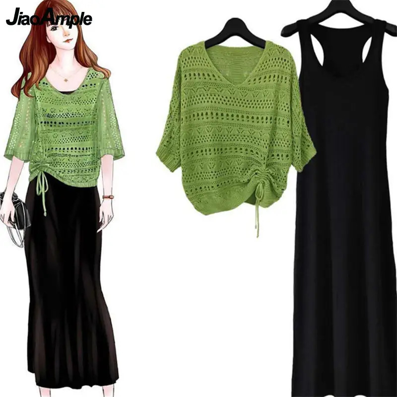 Femmes décontractées 2 pièces robes de robe Summer Summer Hollow Out Treer Tops et robe sans manches Suit Lady Vêtements 240808