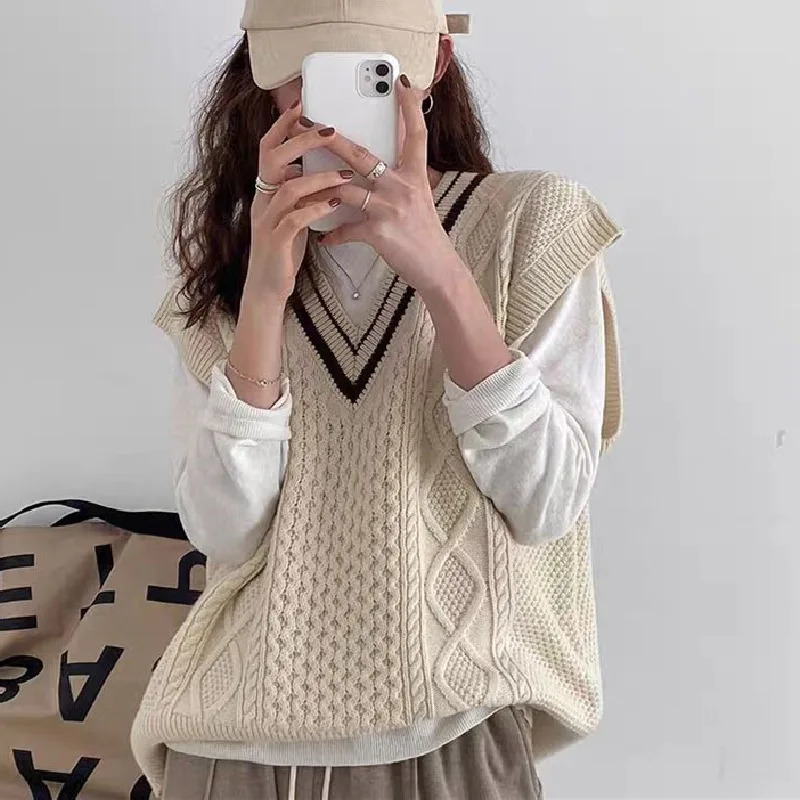 Vintage Vintage en V-à col en tricot en cachemire pour femmes pour les femmes de style collégial d'automne pull de gain de gildeau à manches
