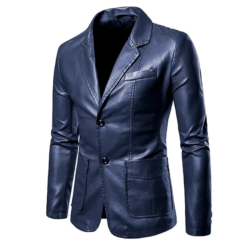 Spring Autumn Fashion Mens Casual Lapel Leather Dress Suit Coat / Male Fashion Business Casual Pu Blazers Jacket 240808