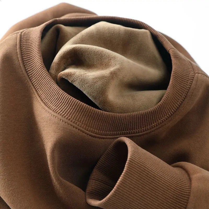 600G pure cotton plush thick sweater thin heavyduty solid round neck autumn warm 240809