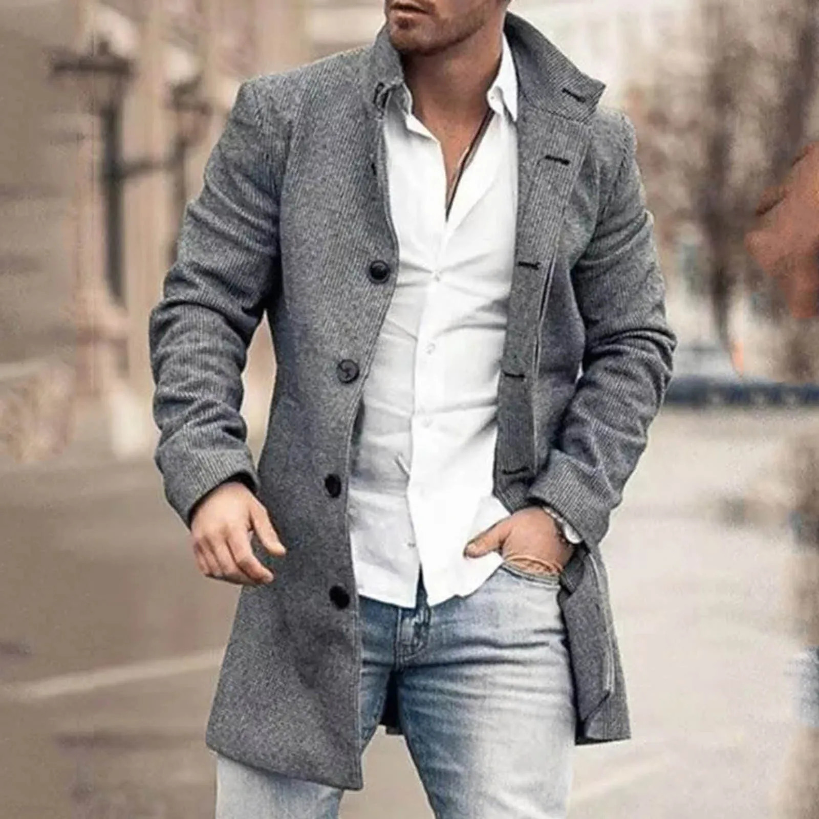 Mens winter coat with collar long sleeves padded leather jacket olive light wool 240808
