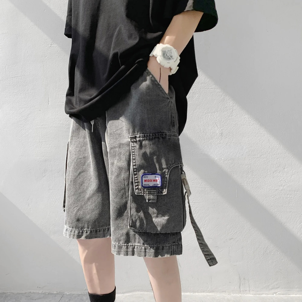 Summer Men Jeans Cargo Shorts Fashion Casual Drawstring Multi-pockets Jean Men Short Pants Streetwear Mens Clothing 240809