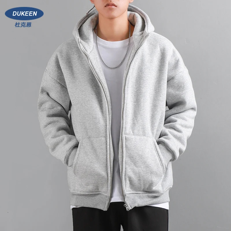 Dukeen Mens Winter Hoodie Thick Wool Warm Zipper Casual Solid Color Womens Clothing White Black Coat 240808