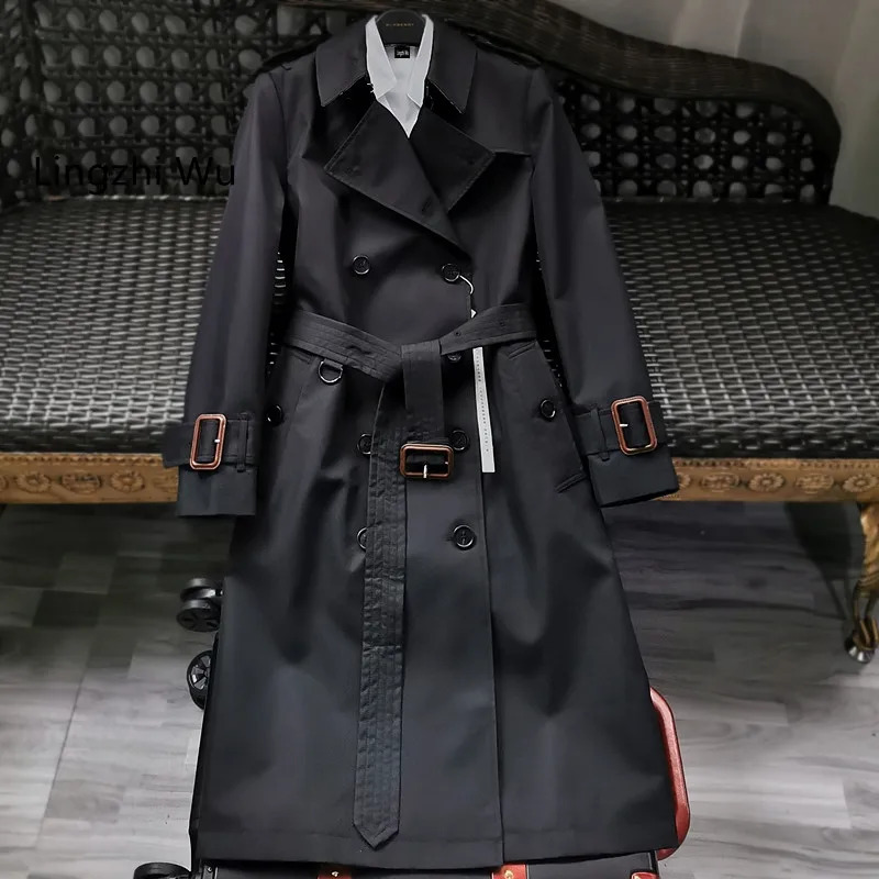 Lingzhi Wu Trench printemps automne classique manteau noir de qualité supérieure femelle extérieure britannique Arrivée de longueur moyenne 24080