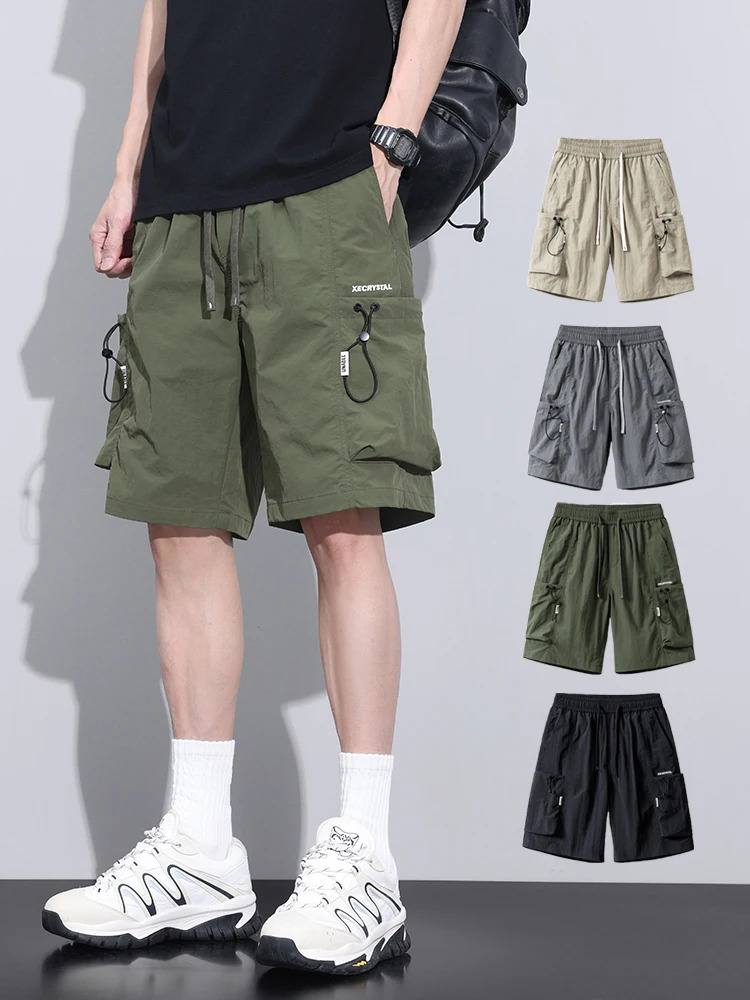 Shorts minces d'été pour hommes pantalons de cargaison poches latérales joggeurs baggy bermuda basketball basket court pantalon mâle m-4xl 240809