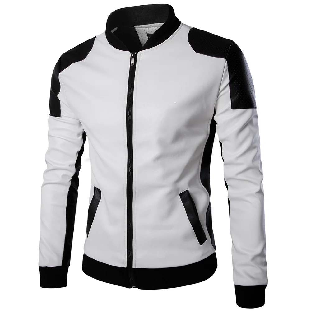 Autumn mens standing collar leather jacket trend 240808