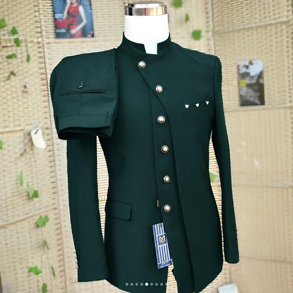Mens African style 2-piece buttoned formal single chest sweatshirt elegant wedding set mens grooms evening gown party pants sweatshirt240808