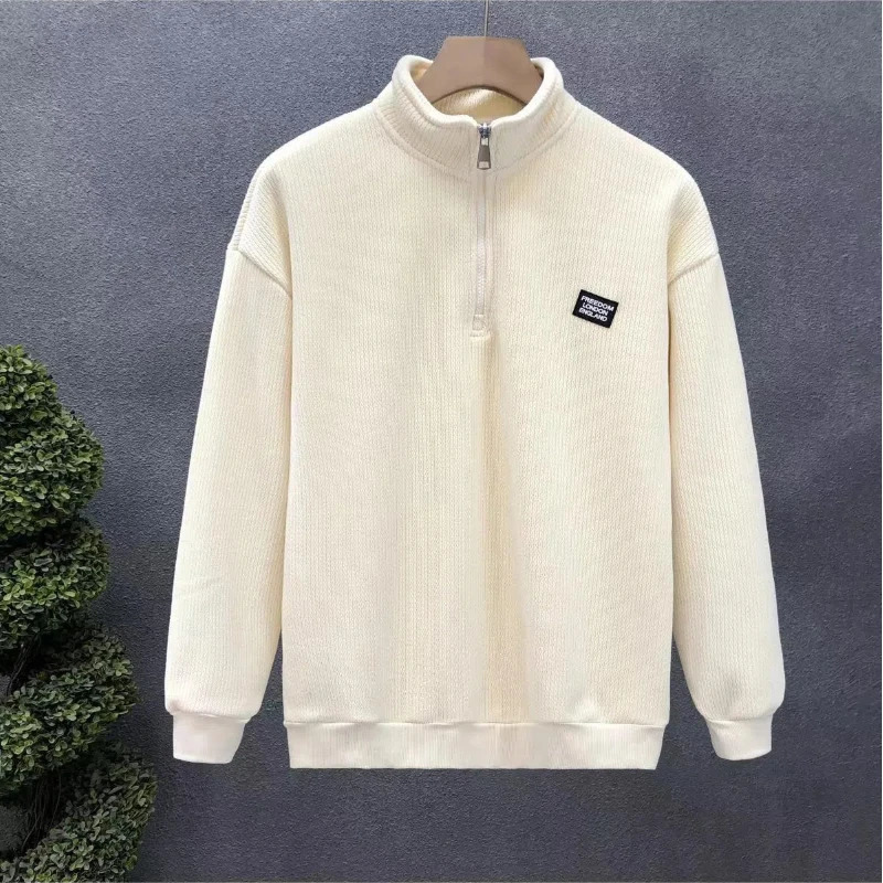 South Korean autumn and winter mens 2024 spliced stand up collar zipper thread fashionable solid loose casual long sleeved sportswear 240808
