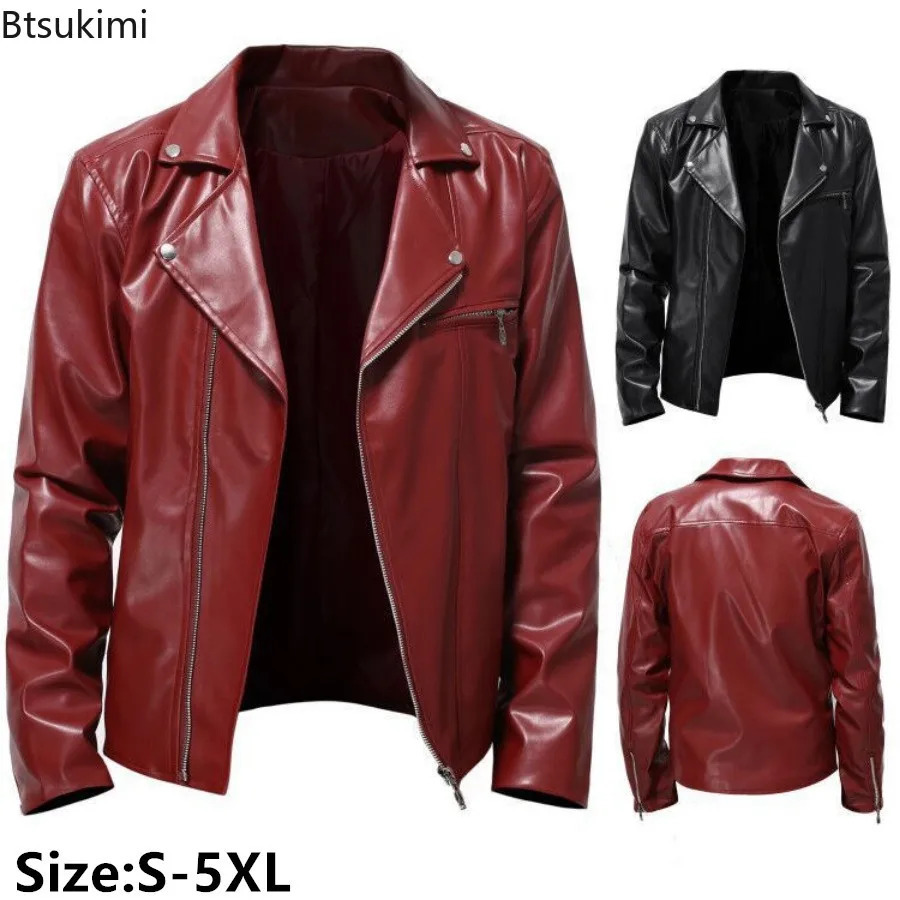 2024 Spring/Autumn Mens Street Mens Handsome PU Leather Jacket Trend Hip Hop Motorcycle Artificial Leather Jacket Mens Size S-5XL240808