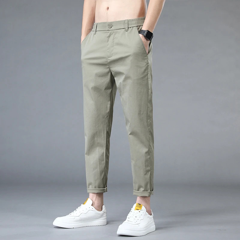 Summer mens ice silk casual pants thin and sporty straight loose leg short cut 240808