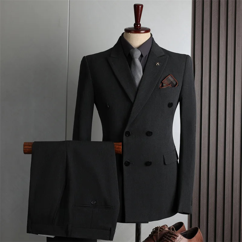 Customized mens 2piece set jacket and pants double chest business leisure fashion Korean clothing 240808