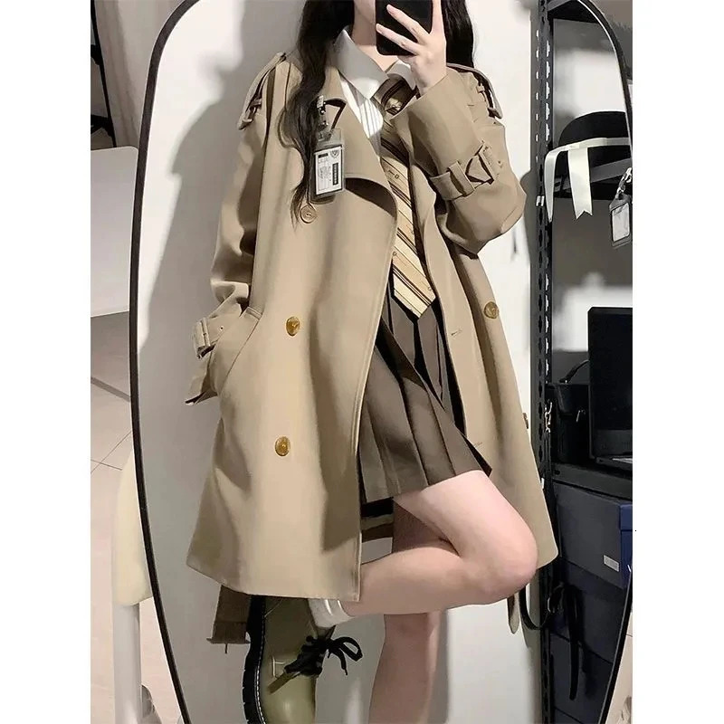 Medium To Long British Windbreaker Coat Women Spring Autumn High-quality Temperament Double-breasted Long-sleeved Coats 240809