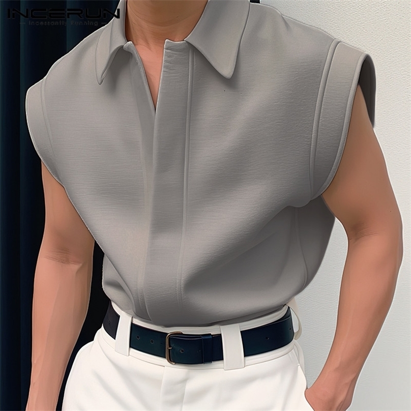 Incerun Tops 2024 Southean Mens Simple Full Match Shirt Fashion Street Clothing Mens Color Collier Collier sans manches S-5XL240808