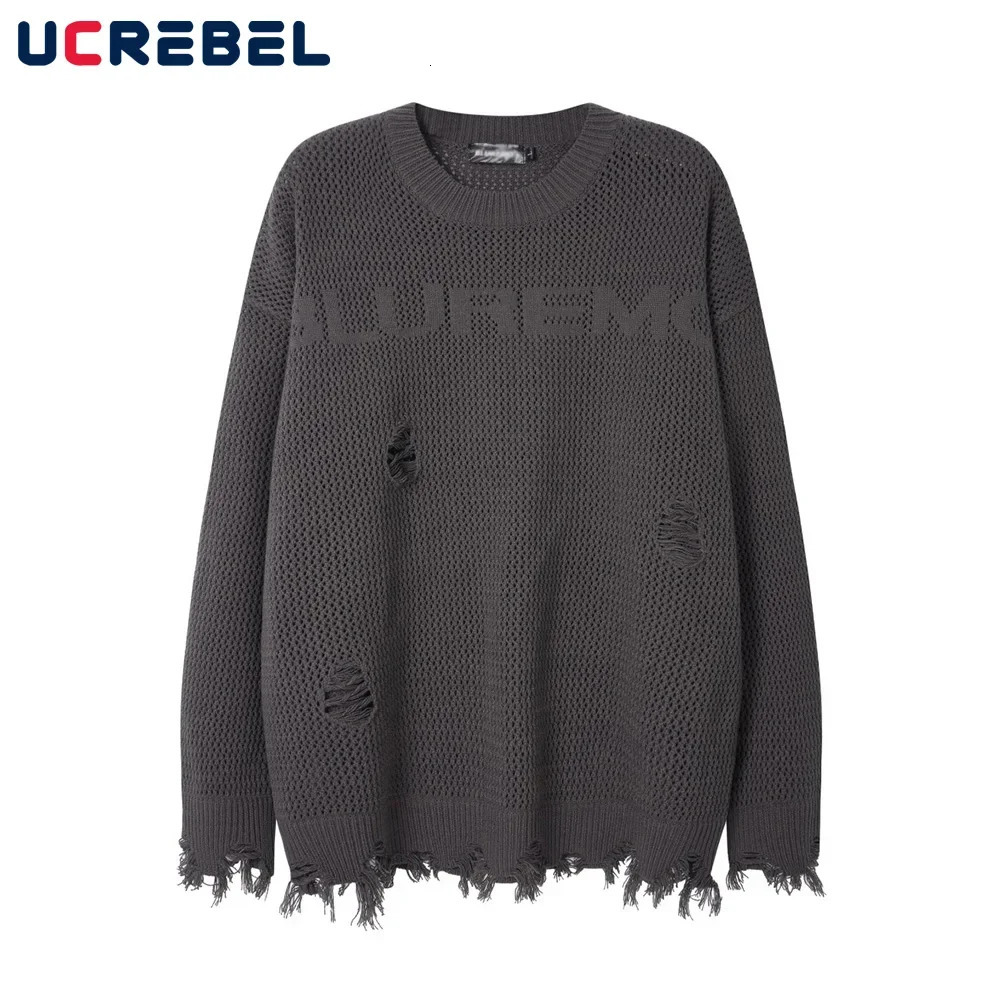 Xin Jacquard Sweater Mens Laced Edge Autumn Winter Crew Collar Loose Long Sleeve Knitted Floral Mens Style240808
