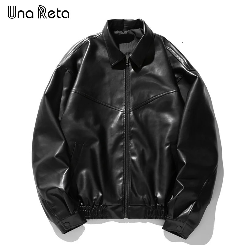 Una Reta Pu mens leather jacket 2024 autumn streetwear mens leather jacket loose zipper hip-hop couple jacket240808