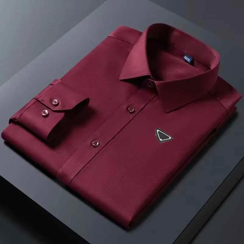 Designer Mens Dress Shirts Autumn Spring Long Sve Breathable Casual Brands New Man Dress Shirts Slim Fit Business Shirts Black Blue Pink With Tags Q