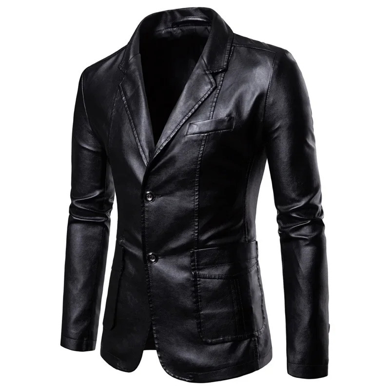 2024 Ensemble de veste en cuir à collier pour hommes automne / mens veste PU décontractée plus taille240808