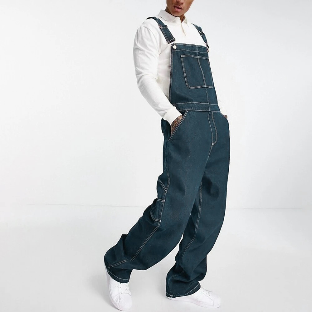 Mens Hanger American Retro Denim Cover Hoodie Durable Diagonal Pocket Street Clothing Wide Leg Jeans 240808