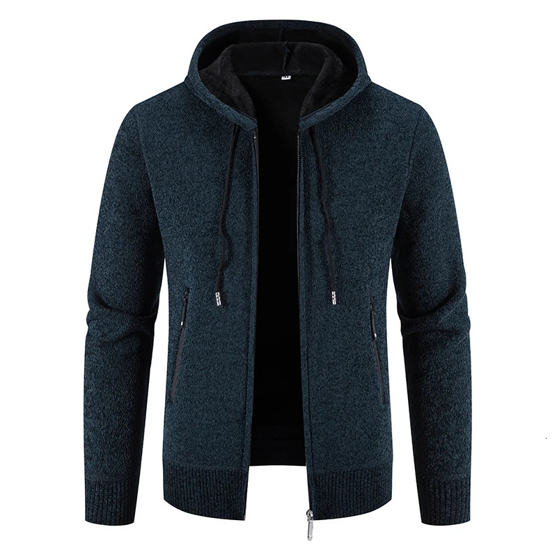 2024 winter mens sweater hooded wool cardigan mens knitted warm jacket solid casual hooded sweater jacket mens240808