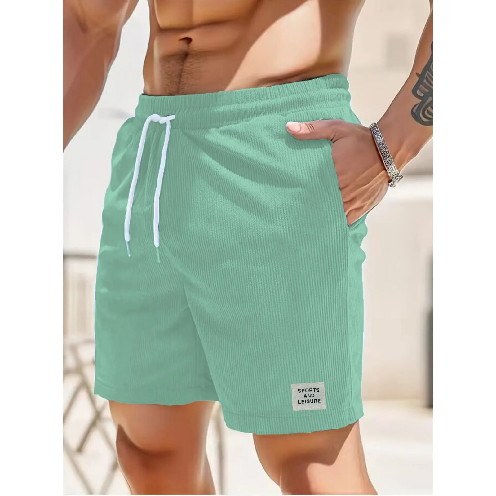 Color de couleur solide en dentelle en velours côtelé minimaliste short court short masculin pantalon 240809