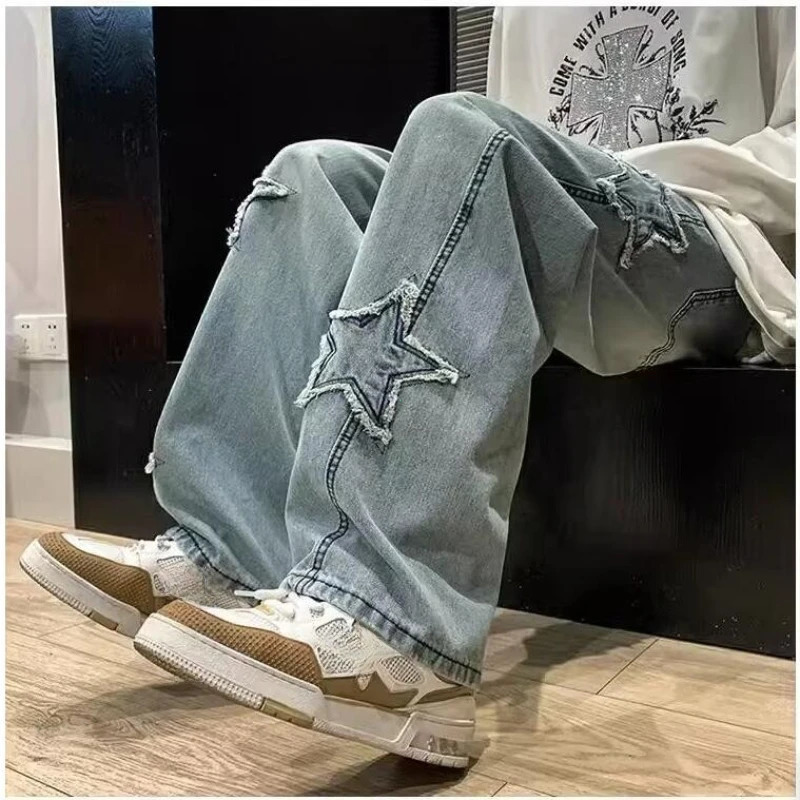 Étoiles de mode Broderie de serviette Brown Men Jeans Pantal